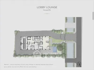 Ground floor layout plan of a modern lobby lounge with detailed architectural design.