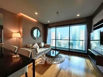 Luxurious living room with stunning city view and modern decor