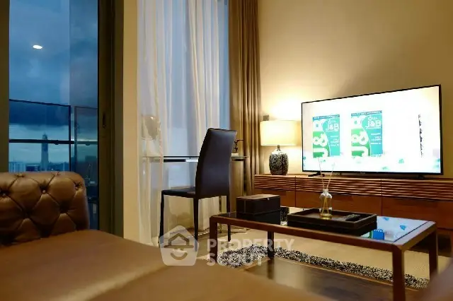 Luxurious living room with city view and modern decor