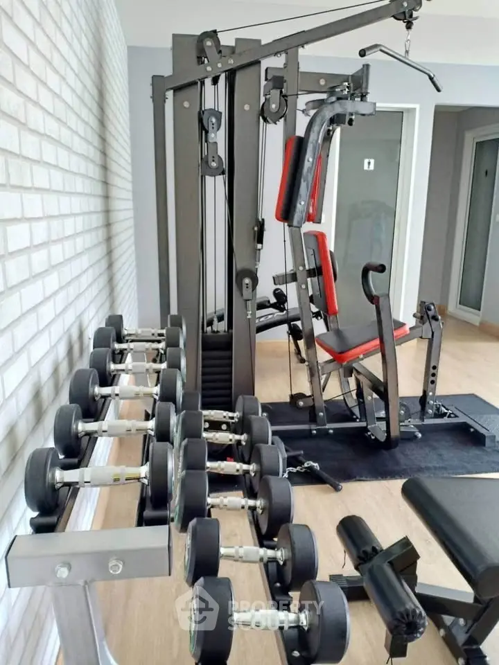 Modern gym with state-of-the-art equipment in a residential building.