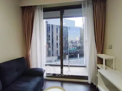 Modern living room with balcony view in urban apartment