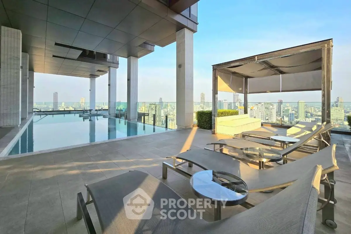 Luxurious rooftop pool with stunning city views and modern lounge area.