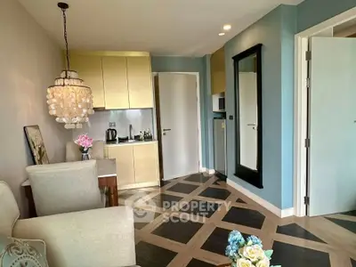 Charming living room with elegant decor and modern furnishings in a cozy apartment.