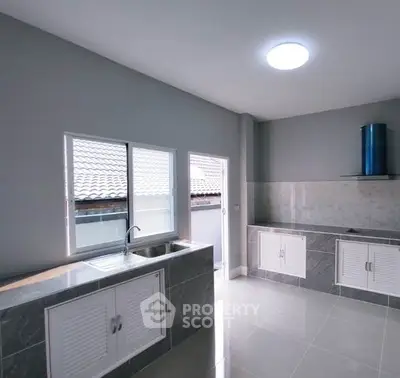 Modern kitchen with sleek design and ample natural light