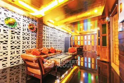 Luxurious living room with modern decor and ambient lighting