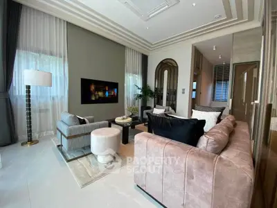 Luxurious modern living room with elegant decor and plush seating