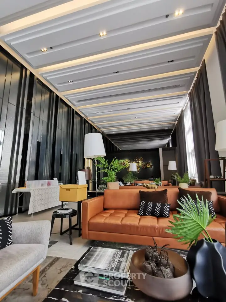 Luxurious modern living room with stylish decor and elegant lighting