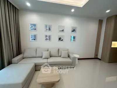 Modern living room with elegant sofa and stylish decor