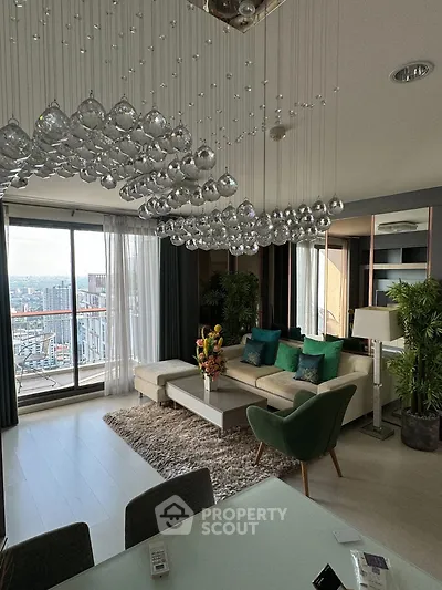 Luxurious living room with stunning city view and elegant decor