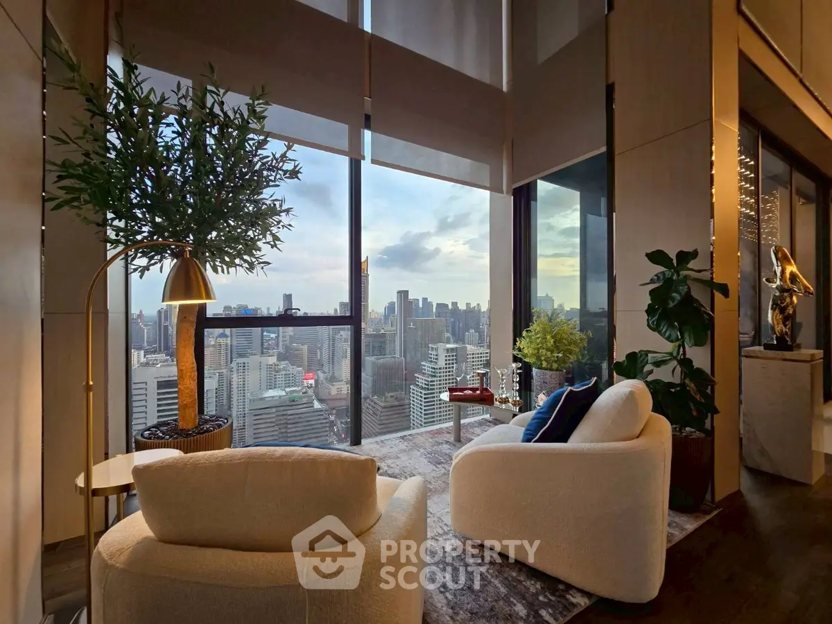 Luxurious living room with stunning city view and modern decor