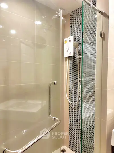 Modern bathroom with sleek shower design and contemporary fixtures