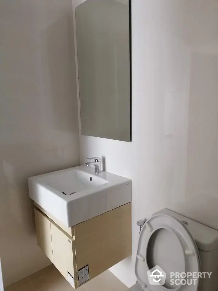 Modern minimalist bathroom with sleek sink and mirror