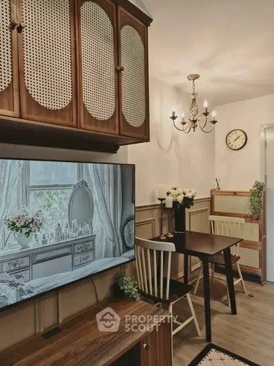 Charming living room with elegant decor and modern TV setup