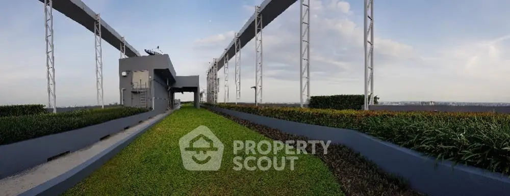 Stunning rooftop garden with panoramic city views and modern design elements.