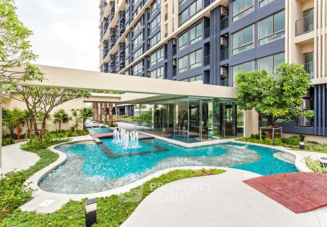 Modern condominium with luxurious pool and landscaped garden