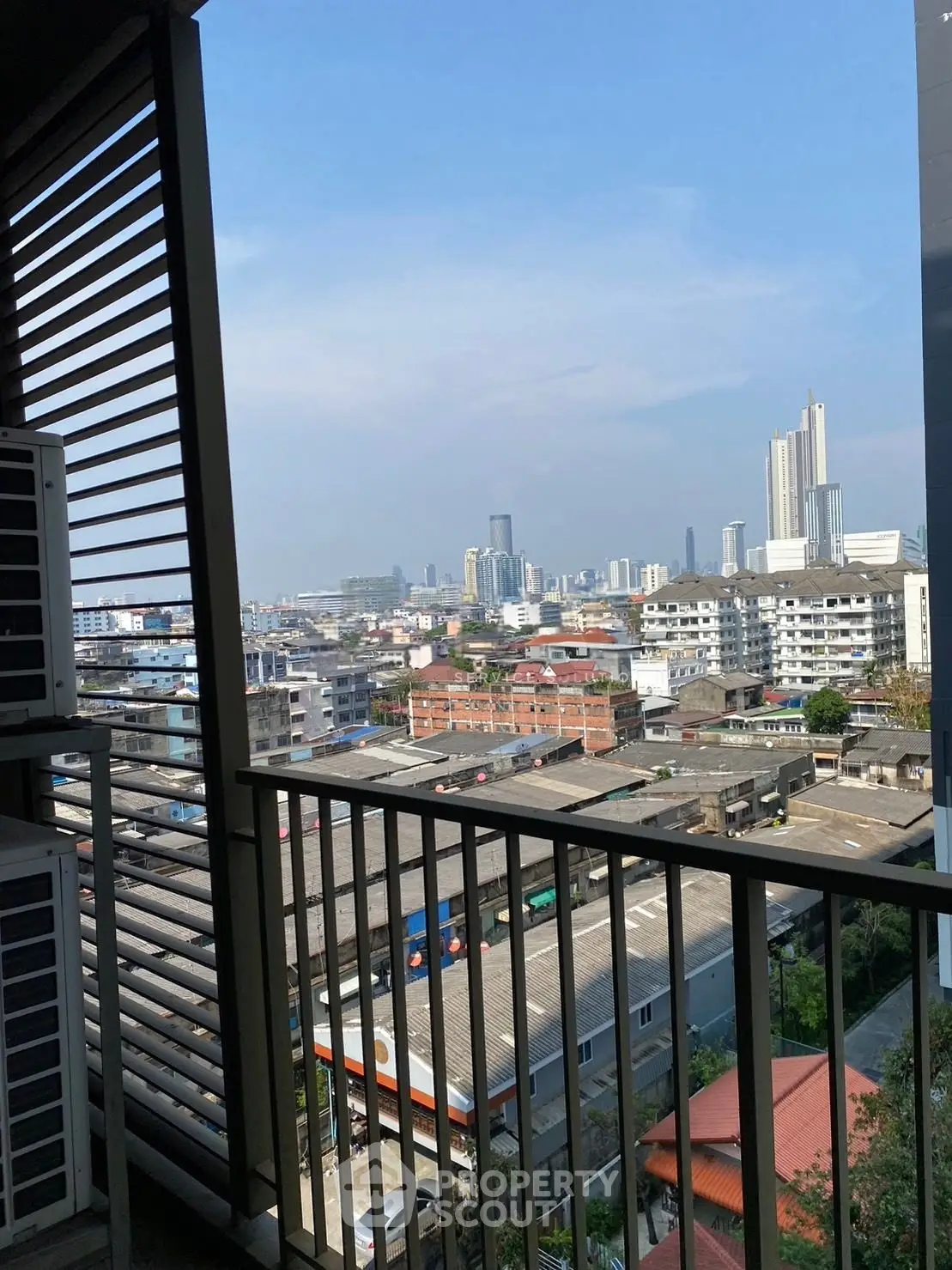 Stunning cityscape view from a modern balcony, perfect for urban living enthusiasts.