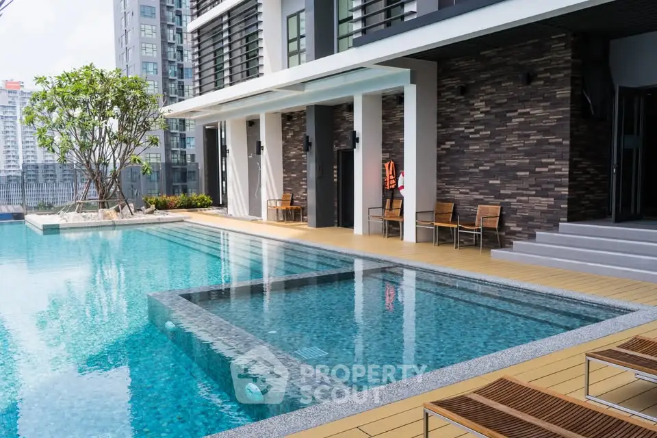 Luxurious rooftop pool with modern design and city views