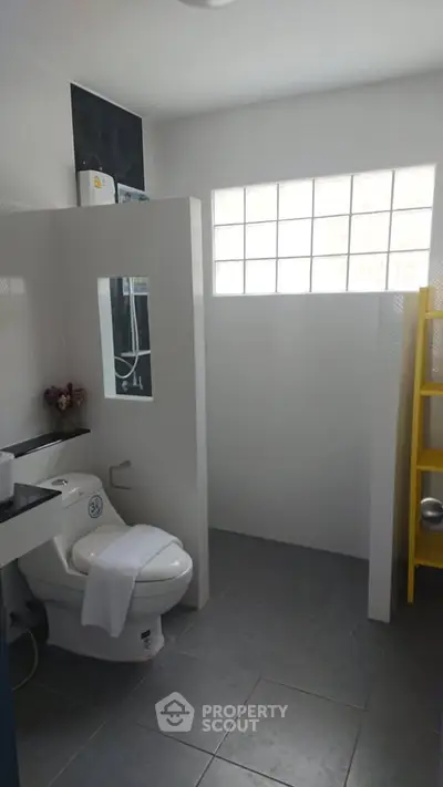 Modern bathroom with sleek design and natural light