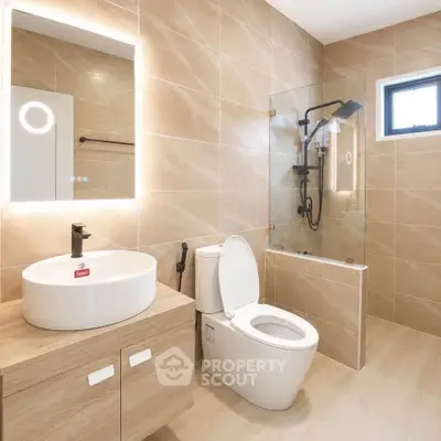 Modern bathroom with elegant fixtures and stylish design