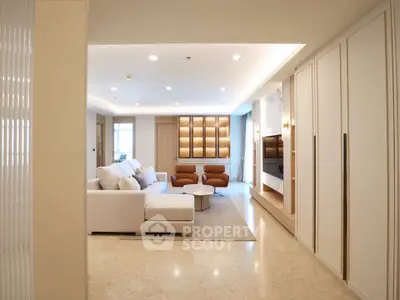 Luxurious modern living room with elegant furniture and ambient lighting