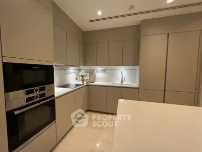 Modern kitchen with sleek cabinetry and built-in appliances in a contemporary home.