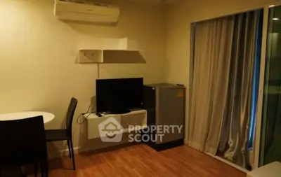 Cozy living room with air conditioning and modern decor in urban apartment