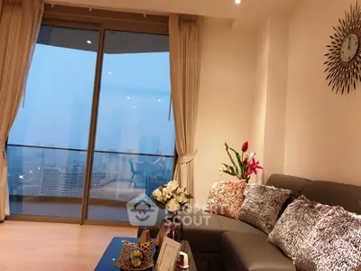 Luxurious living room with stunning city view and elegant decor