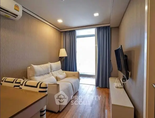 Cozy living room with modern decor and natural light