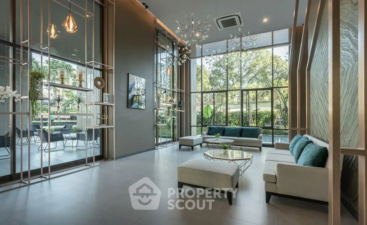 Luxurious modern living room with high ceilings and elegant decor