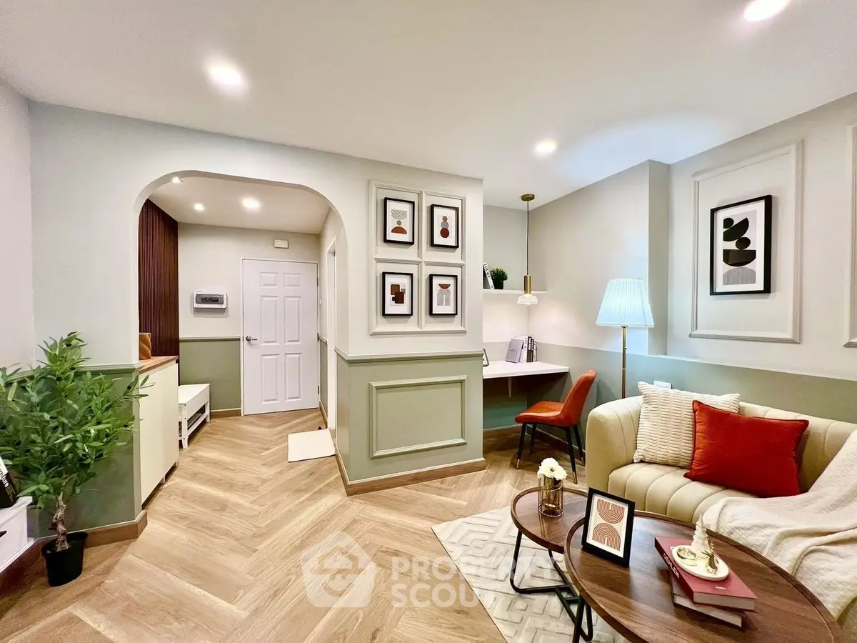 Stylish living room with modern decor and cozy seating area