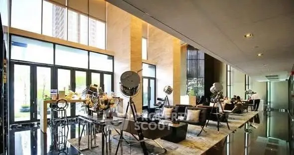 Luxurious modern living room with high ceilings and stylish decor