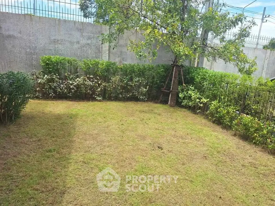 Charming garden area with lush greenery and privacy fence, perfect for relaxation.