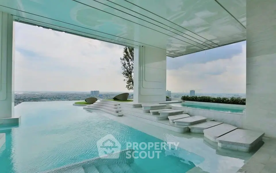 Luxurious rooftop infinity pool with stunning city skyline view