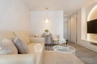 Modern living room with elegant decor and cozy seating area