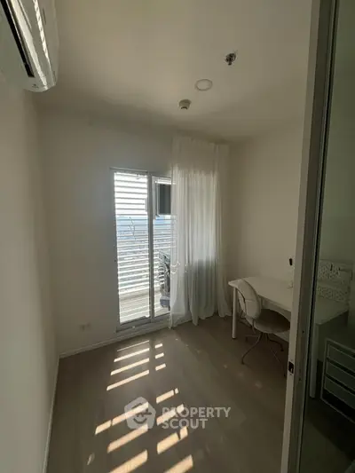 Bright study room with ocean view and modern minimalist decor