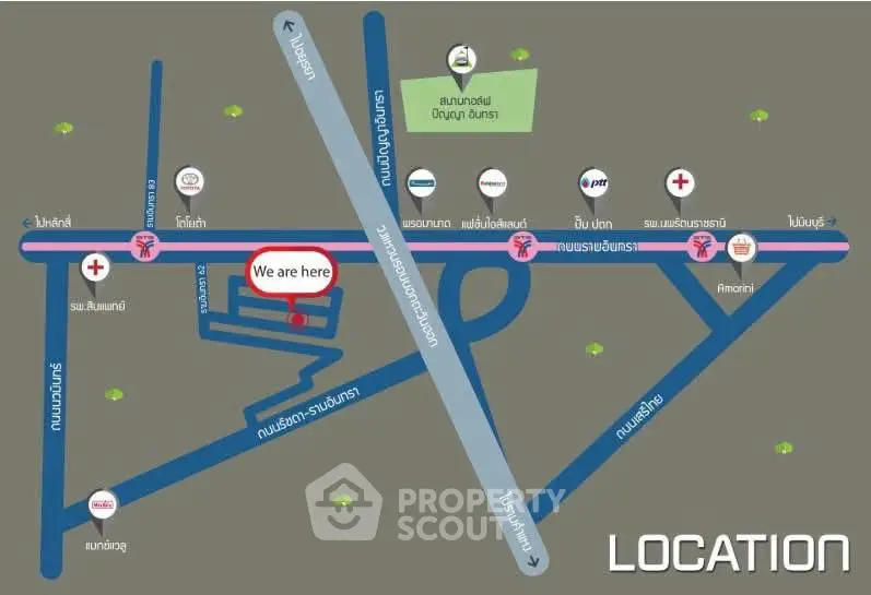 Map showing location of a property with nearby amenities and roads.