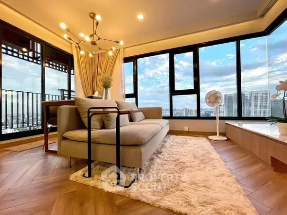 Luxurious living room with stunning city view and modern decor