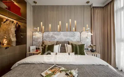 Luxurious bedroom with elegant decor and ambient lighting