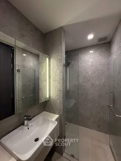 Modern bathroom with sleek design and glass shower enclosure