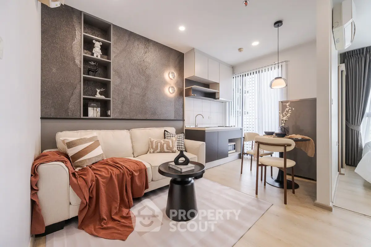 Modern open-plan living room with stylish decor and cozy ambiance