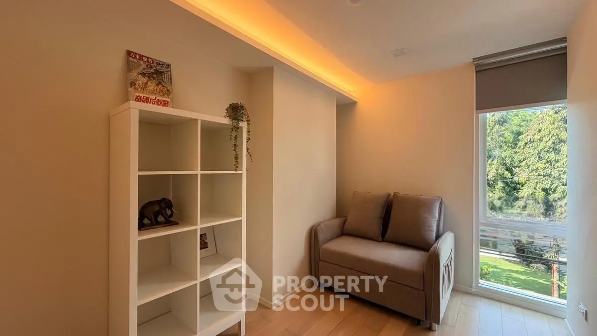 Cozy study room with natural light and modern decor