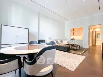 Luxurious living room with elegant dining area and modern decor