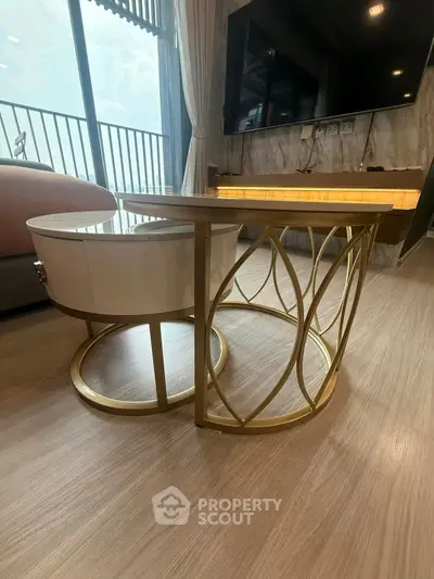 Modern living room with stylish coffee table and elegant decor