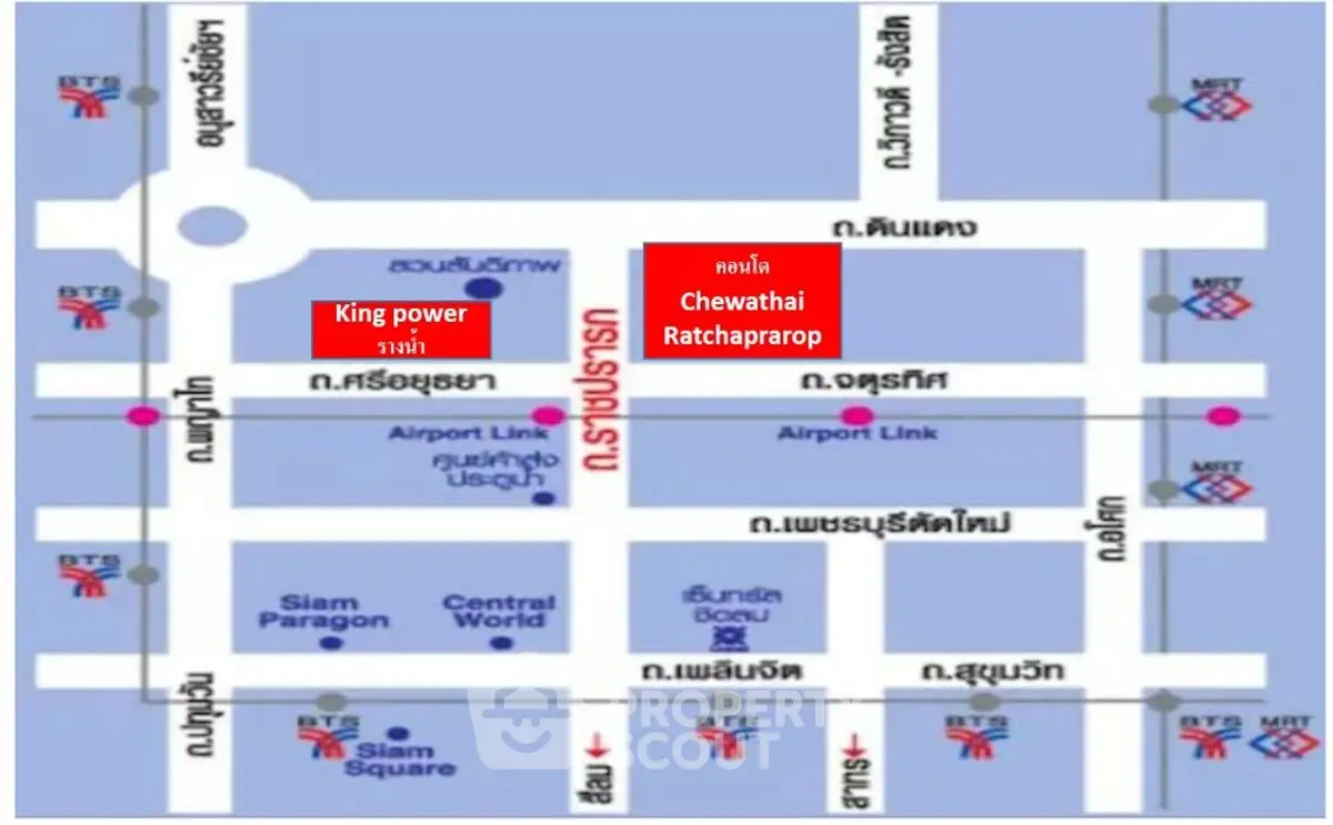 Map showing location of Chewathai Ratchaprarop near King Power in Bangkok.