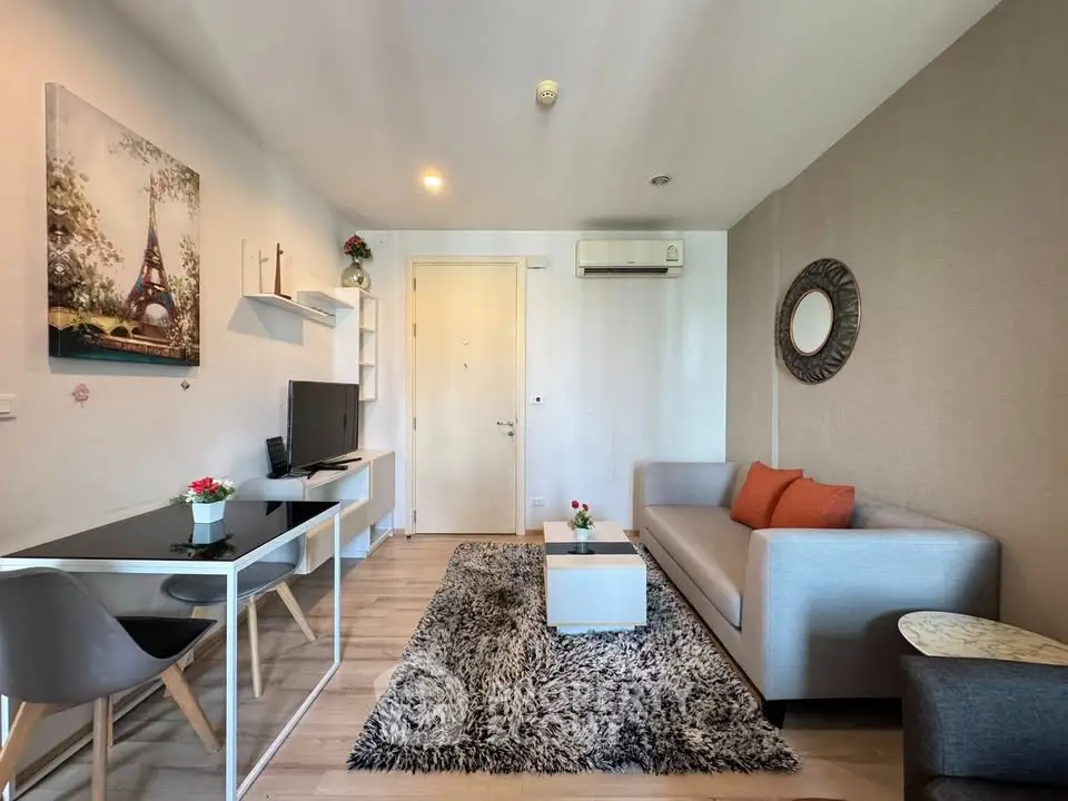 Modern living room with stylish decor and cozy seating area