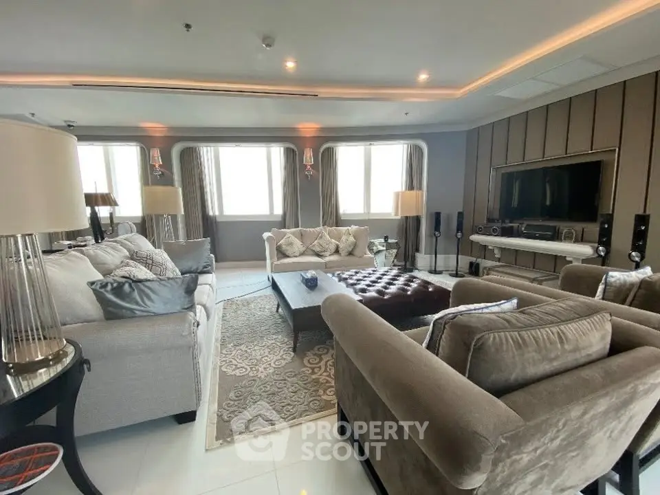 Luxurious living room with elegant furniture and modern entertainment system