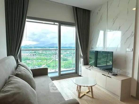 Modern living room with panoramic view and stylish decor