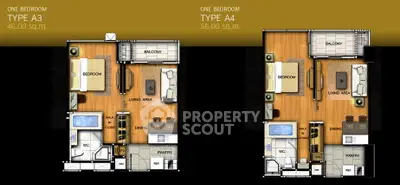 Explore modern one-bedroom apartment floor plans with balcony and open living area, ideal for urban living.