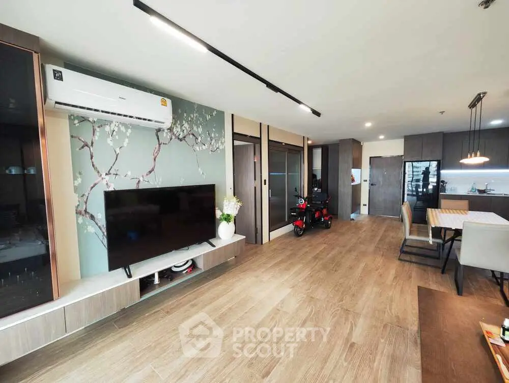 Spacious modern living room with stylish decor and open layout