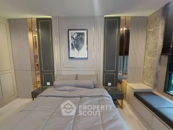 Luxurious modern bedroom with elegant decor and cozy ambiance